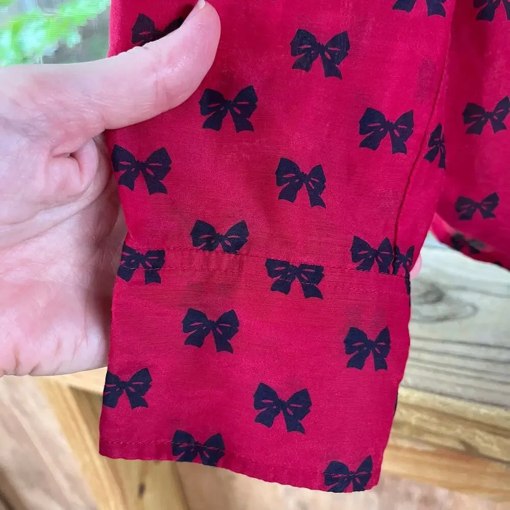 J. Crew Women's Red & Black Bow Print Blouse Cotton/Silk Size 8